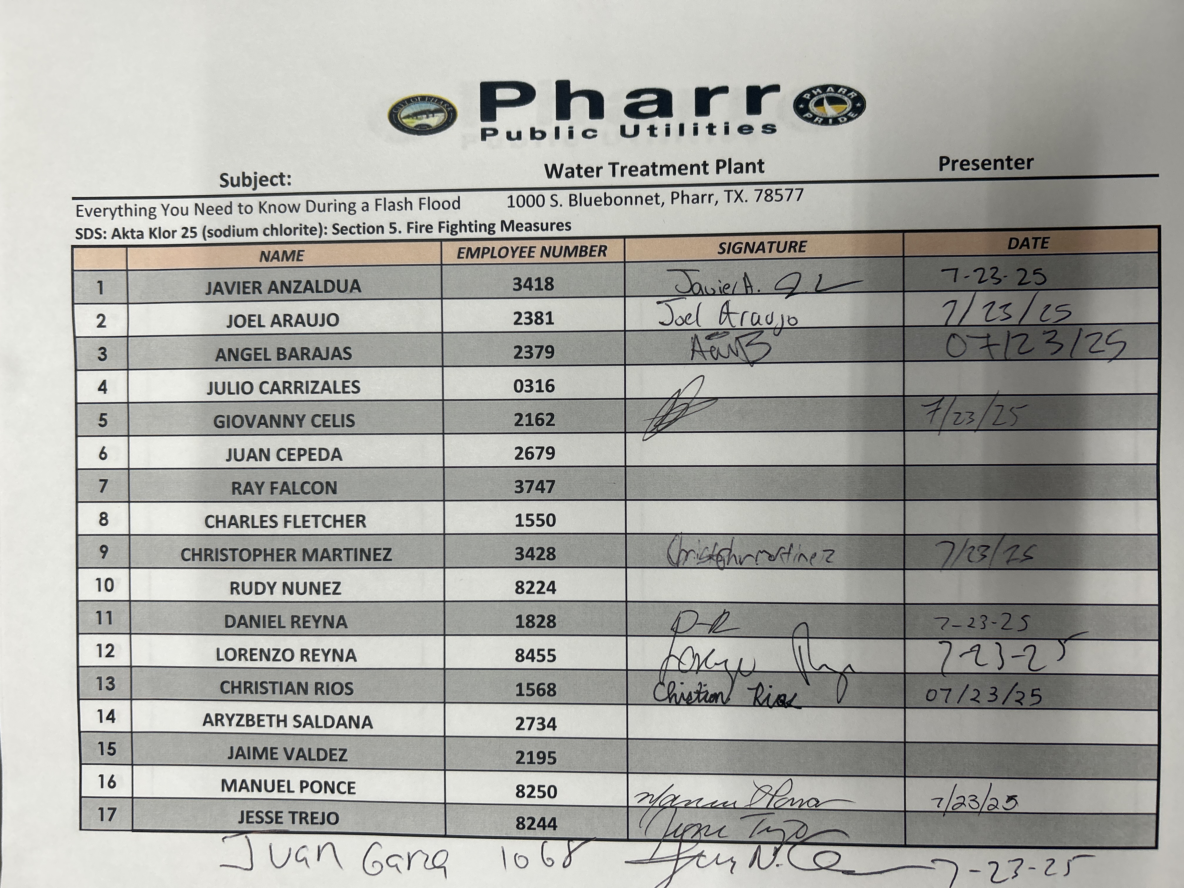 Attending safety training (In Person)