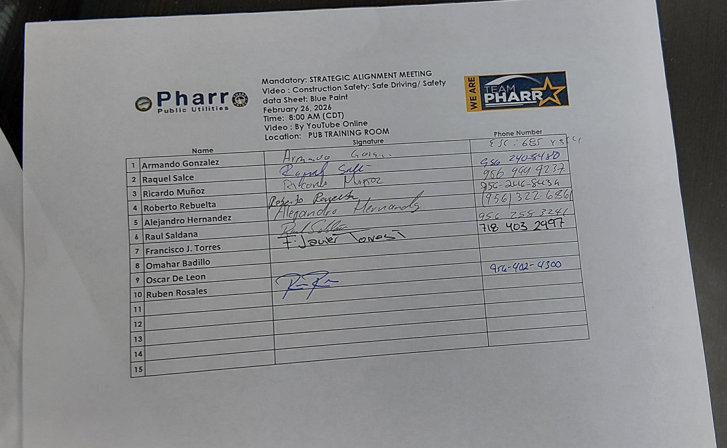 Attending safety training (In Person)