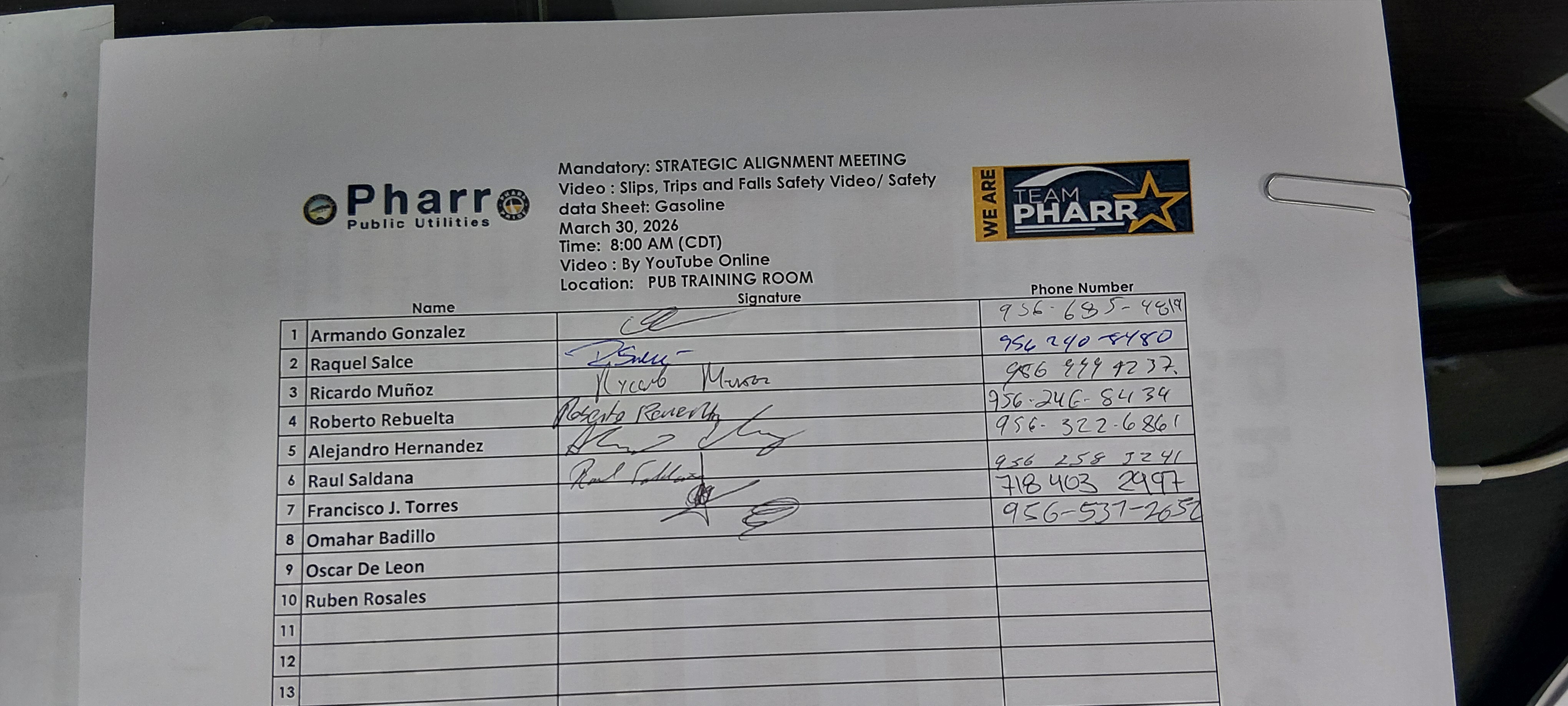 Attending safety training (In Person)